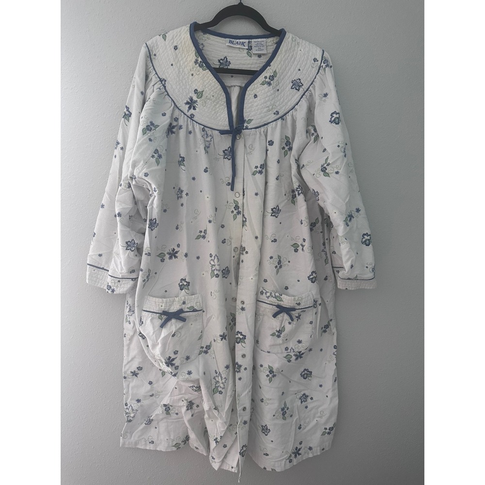 Blair Womens 3XL Floral Snap Front House Coat Cotton Quilted Duster Robe Fair